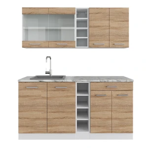 Singleküche R-Line Sonoma/Weiß 160 cm , AP Marmor Vicco