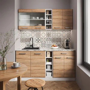 Singleküche R-Line Sonoma/Weiß 160 cm , AP Marmor livinity®