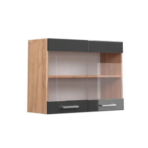 Keittiön lasikaappi R-Line Korkeakiiltoinen antrasiitti 80 cm Vicco