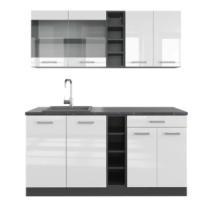 Singlekøkken R-Line Hvid højglans/antracit 160 cm , BP Antracit Vicco