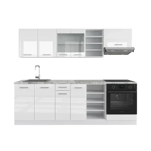 Køkkenrække R-Line Hvid højglans/hvid 240 cm med bordplade Vicco