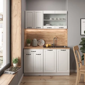 Singleküche R-Line Weiß Landhaus/Weiß 140 cm ohne Arbeitsplatte livinity®