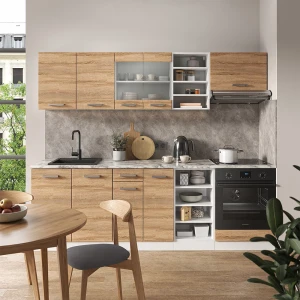 Küchenzeile R-Line Sonoma/Weiß 240 cm ohne Arbeitsplatte livinity®