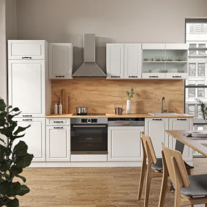 Küchenzeile R-Line Weiß Landhaus/Weiß 300 cm ohne Arbeitsplatte livinity®
