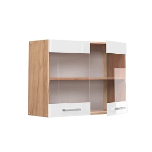 Küchenglasschrank R-Line Weiß Hochglanz 80 cm livinity®