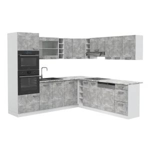 Hjørnekøkken R-Line Beton/hvid 247 x 46 cm uden bordplade Vicco