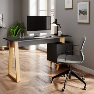 Schreibtisch Nautica Anthrazit 138 x 60 cm mit Schubladen, L livinity®