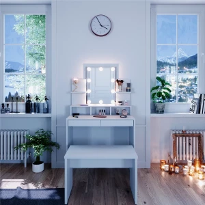 Schminktisch Ania Weiß 80 cm mit LED Beleuchtung und Bank livinity®