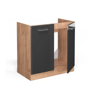 Spülenunterschrank R-Line Anthrazit Hochglanz 80 cm ohne Arbeitsplatte livinity®
