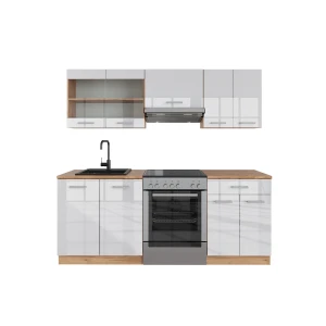Køkkenrække R-Line Hvid højglans/guld power oak 200 cm , BP Eg Vicco