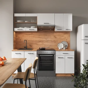 Küchenzeile R-Line Weiß Hochglanz/Goldkraft Eiche 200 cm ohne Arbeitsplatte livinity®