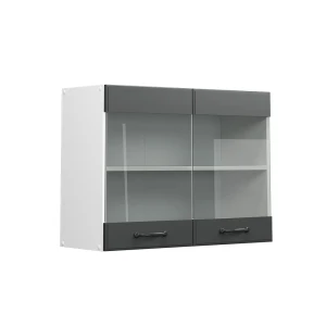 Armário de vidro de cozinha R-Line Casa de campo antracite 80 cm Vicco