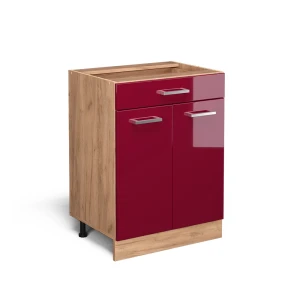 Küchenunterschrank R-Line Rot Hochglanz 60 cm mit Schublade, ohne Arbeitsplatte Vicco