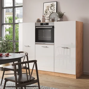 Küchenblock R-Line Weiß Hochglanz/Goldkraft Eiche 180 cm ohne Arbeitsplatte livinity®