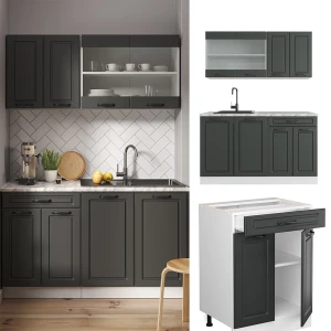 Singleküche R-Line Anthrazit Landhaus/Weiß 140 cm , AP Anthrazit livinity®