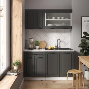 Singleküche R-Line Anthrazit Landhaus/Weiß 140 cm ohne Arbeitsplatte livinity®