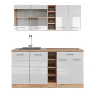 Singlekøkken R-Line Hvid højglans/guld power oak 160 cm uden bordplade Vicco