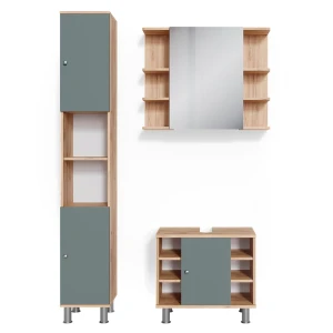 Badmöbel-Set Fynn Grün 3 Teile, mit Hochschrank Vicco