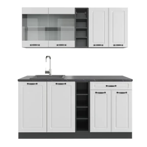 Eenpersoonskeuken R-Line Landhuis wit/antraciet 160 cm , WB Antraciet Vicco