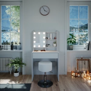 Schminktisch Laura Weiß 70 cm mit LED Beleuchtung und Hocker livinity®