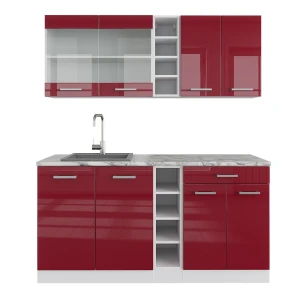 Cuisine R-Line rouge brillant/blanc 160cm , PT Marbre Vicco