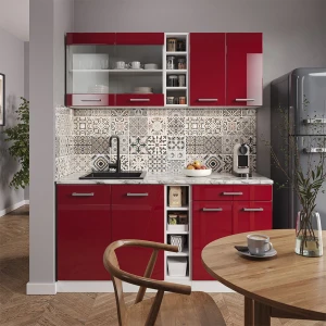 Singleküche R-Line Rot Hochglanz/Weiß 160 cm , AP Marmor livinity®