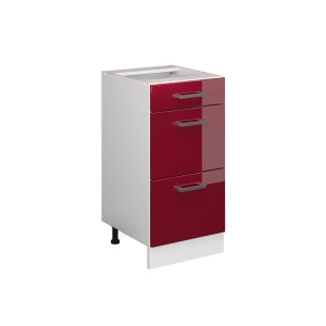 Küchenunterschrank R-Line Rot Hochglanz 40 cm mit Schubladen, ohne Arbeitsplatte Vicco