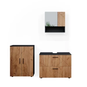 Conjunto de muebles de baño Irma Oro power roble/antracita 3 piezas, con mueble bajo 80 cm Vicco