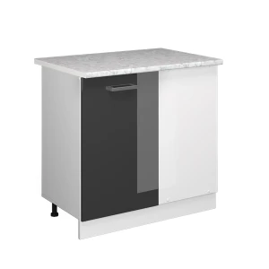 Eckunterschrank R-Line Anthrazit Hochglanz 86 cm , AP Marmor Vicco