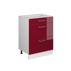 Unterschrank R-Line Bordeaux Hochglanz 60 cm mit Schubladen, ohne Arbeitsplatte Vicco