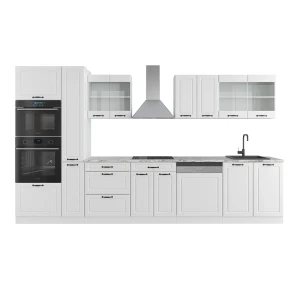 Køkkenenhed R-Line Hvidt landsted/hvid 350 cm med højskab, uden bordplade Vicco