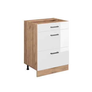 Küchenunterschrank R-Line Weiß Hochglanz 60 cm mit Schubladen, ohne Arbeitsplatte Vicco