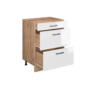 Küchenunterschrank R-Line Weiß Hochglanz 60 cm mit Schubladen, ohne Arbeitsplatte livinity®