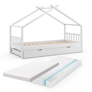 Husseng Design Hvid 90x200 cm med gæsteseng og 2 madrasser Vitalispa