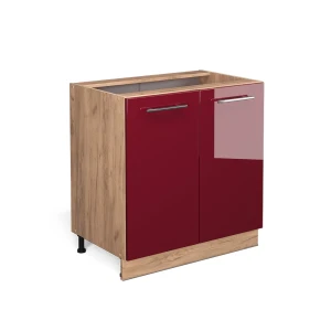 Küchenunterschrank Fame-Line Bordeaux Hochglanz 80 cm mit Regal, ohne Arbeitsplatte Vicco