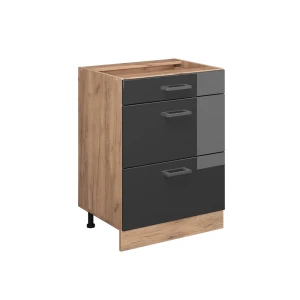 Armário baixo de cozinha R-Line Antracite alto brilho 60 cm com gavetas, sem bancada Vicco