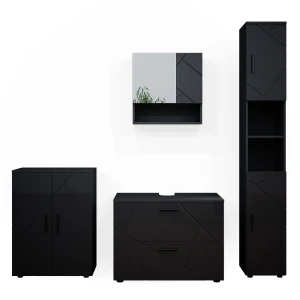 Meubles bain Irma Anthracite Haute brillance 4 pièces, avec armoire à tiroirs et armoire centrale Vicco