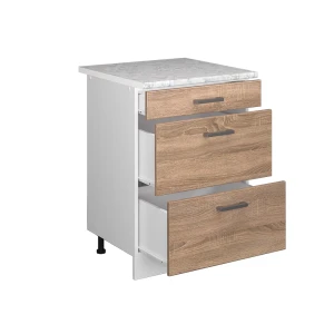 Küchenunterschrank R-Line Sonoma 60 cm mit Schubladen, AP Marmor livinity®