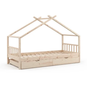Husseng Design Naturligt træ 90x200 cm med gæsteseng Vitalispa