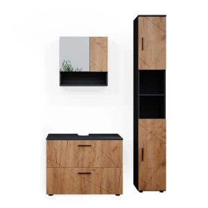 Badmöbel-Set Irma Goldkraft Eiche/Anthrazit 3 Teile, mit Schubladenschrank und Hochschrank Vicco