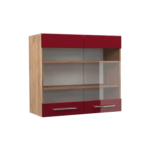 Køkkenskab med glas Fame-Line Bordeaux rød højglans 80 cm Vicco