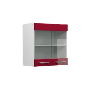 Armoire suspendue R-Line Rouge bordeaux Haute brillance 60cm avec portes vitrées Vicco