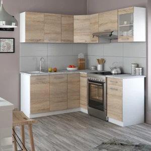 Eckküche Rick Sonoma/Weiß 187 x 167 cm, AP Marmor mit LED-Leisten livinity®