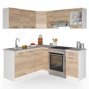 Hjørnekøkken Rick Sonoma/Hvid 187 x 60 cm med bordplade med LED-strip Vicco