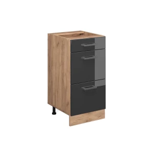 Mobiletto base per cucina R-Line Antracite lucido 40 cm con cassetti, senza piano di lavoro Vicco