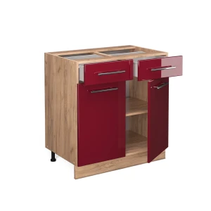 Küchenunterschrank Fame-Line Bordeaux Hochglanz 80 cm ohne Arbeitsplatte livinity®