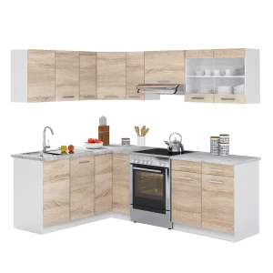 Hjørnekøkken Rick Hvid/Sonoma 227 x 60 cm med bordplade med LED-strip Vicco