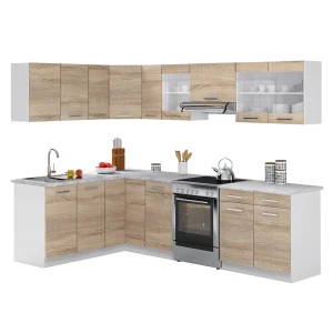 Hjørnekøkken Rick Sonoma/Hvid 270 x 60 cm med bordplade med LED-strip Vicco