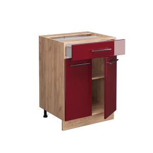 Küchenunterschrank Fame-Line Bordeaux Hochglanz 60 cm mit Schublade, ohne Arbeitsplatte livinity®