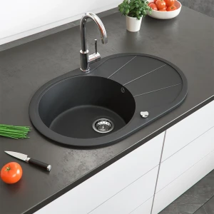 Spülbecken  Schwarz 78 x 50 cm Rund mit Trockenplatz Bergström